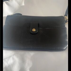Lodis Black Leather Wristlet with Gold Accent
